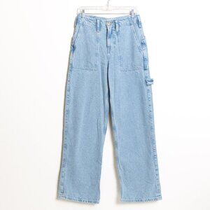 Free People Wide Leg Jeans Carpenter Light Wash High Waist Relaxed Utility NEW